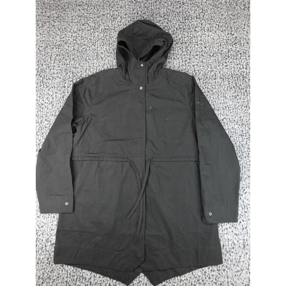 Nau Hooded Parka Womens Large Black Good Organic Cotton Nylon Drawstring Waist